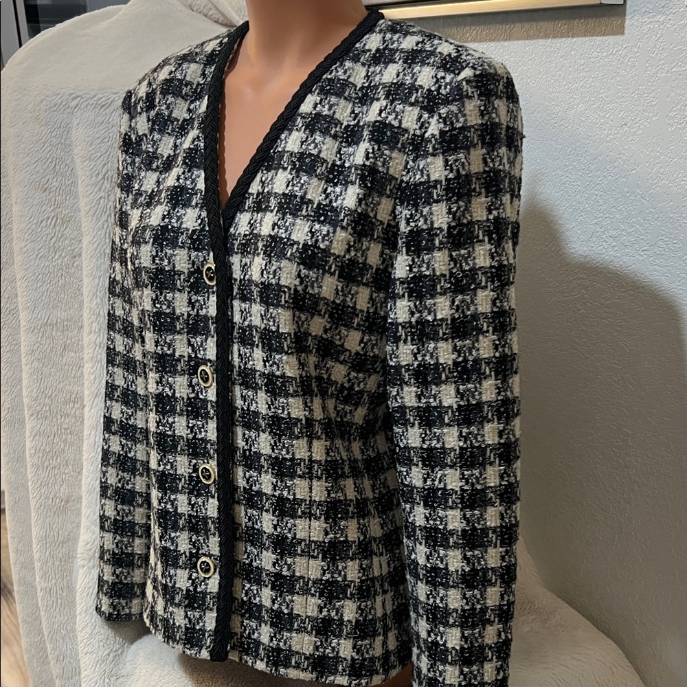 Amanda Smith Black and White Plaid Blazer